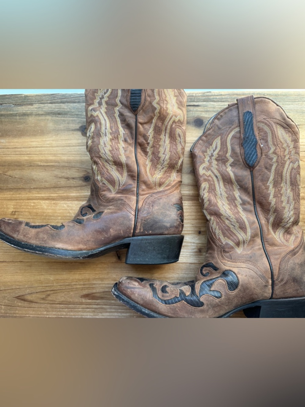 JB Dillon Goatskin Mens Brown Leather Inlaid Cowboy Western Boots 10 EE - Picture 4 of 14